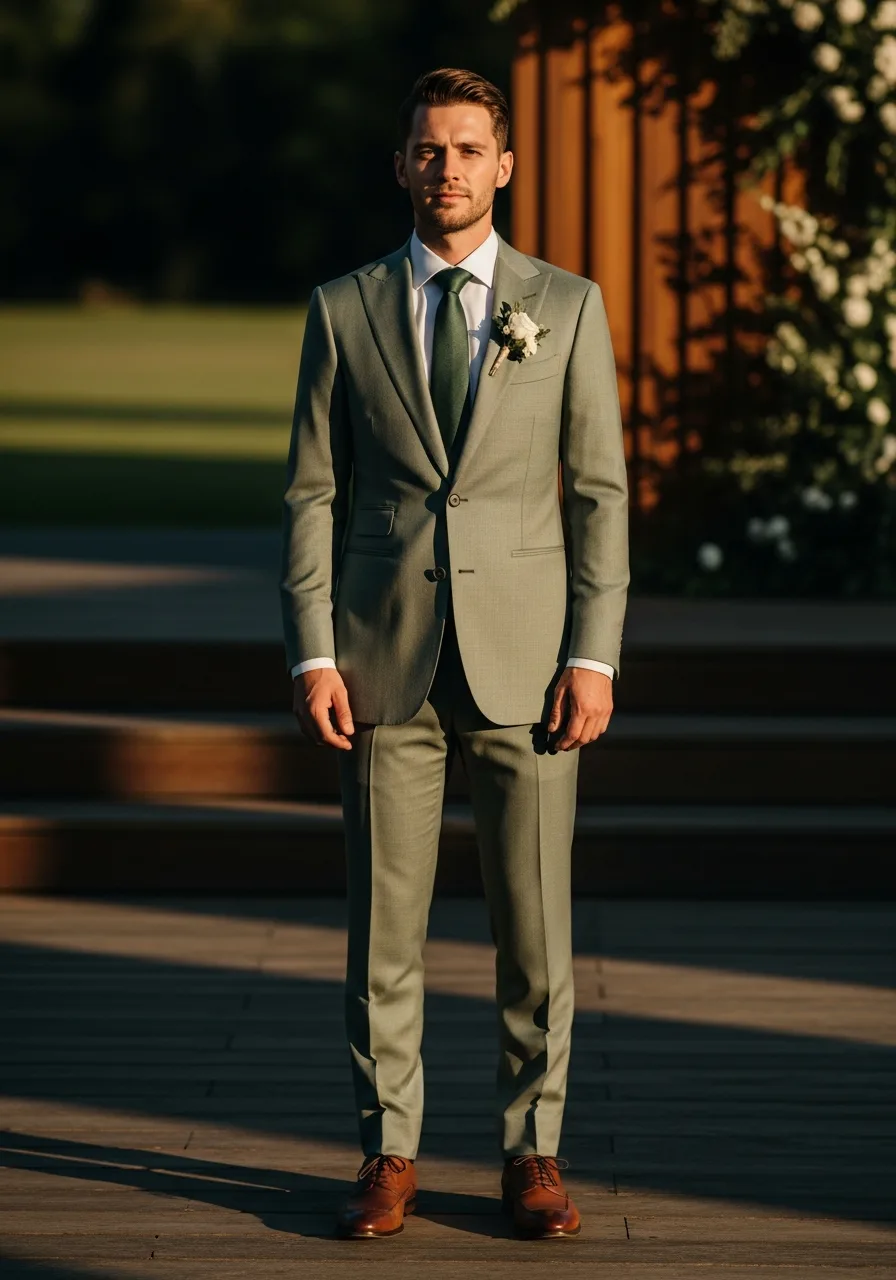 38. Lichen Green Muted Wedding Suit