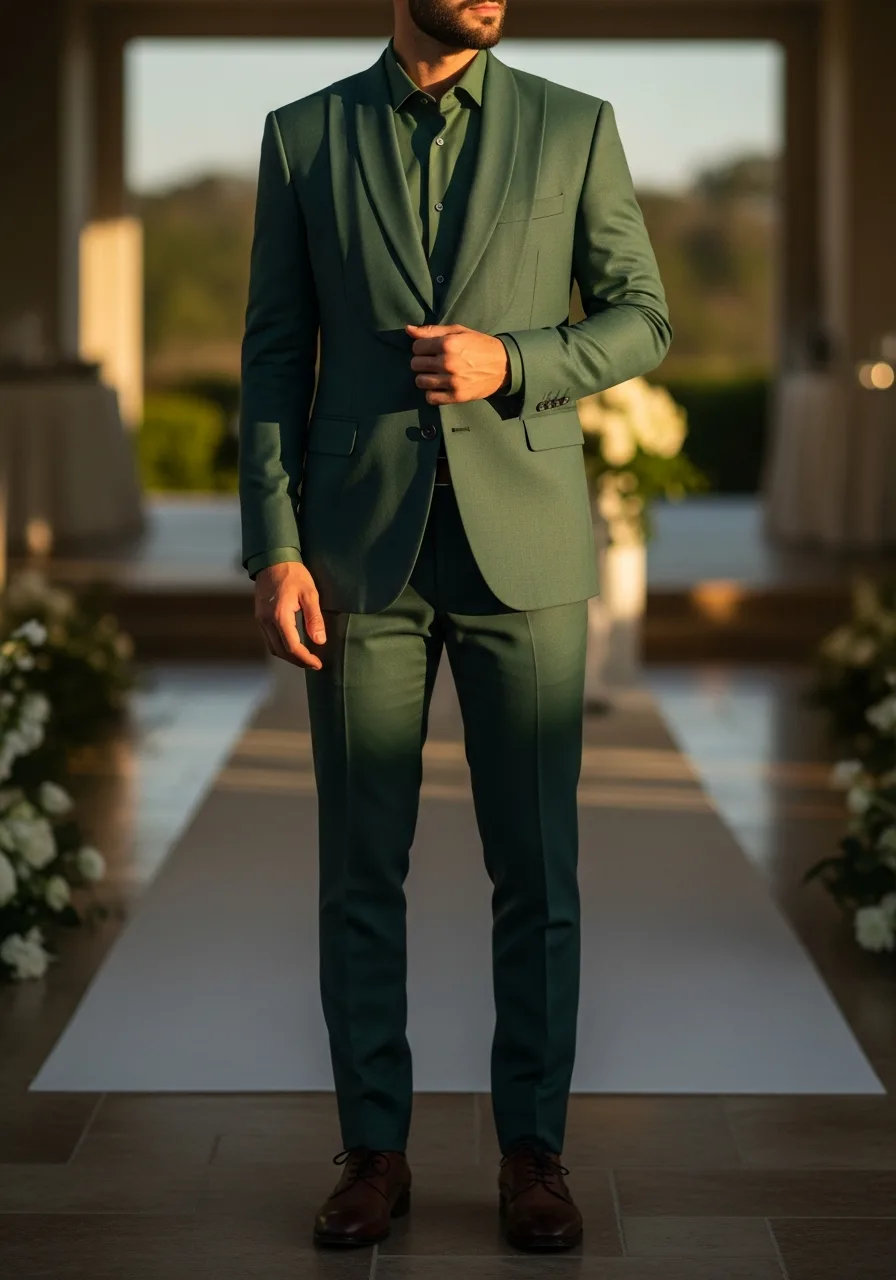 40. Seaweed Green Drape Wedding Suit