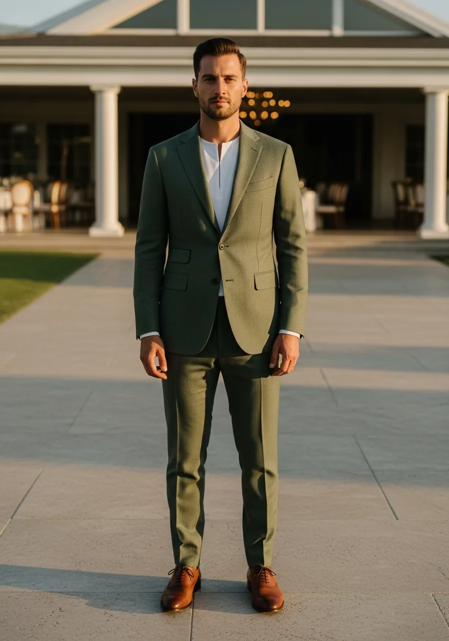 41. Cactus Green Minimalist Wedding Suit