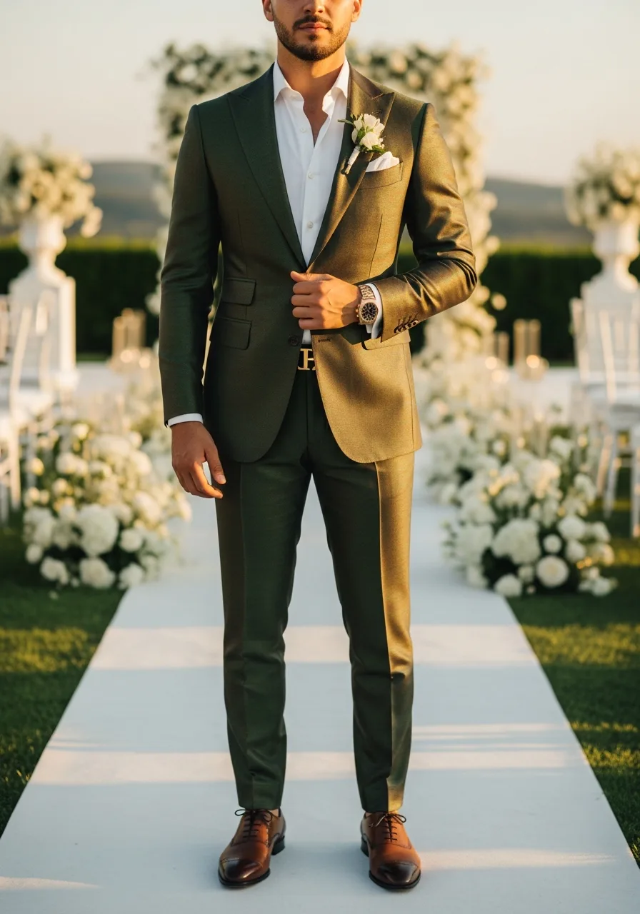 42. Bronze Green Iridescent Wedding Suit
