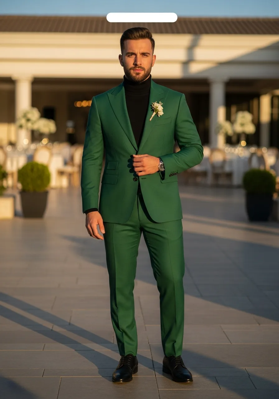 43. Jungle Green Modern Wedding Suit
