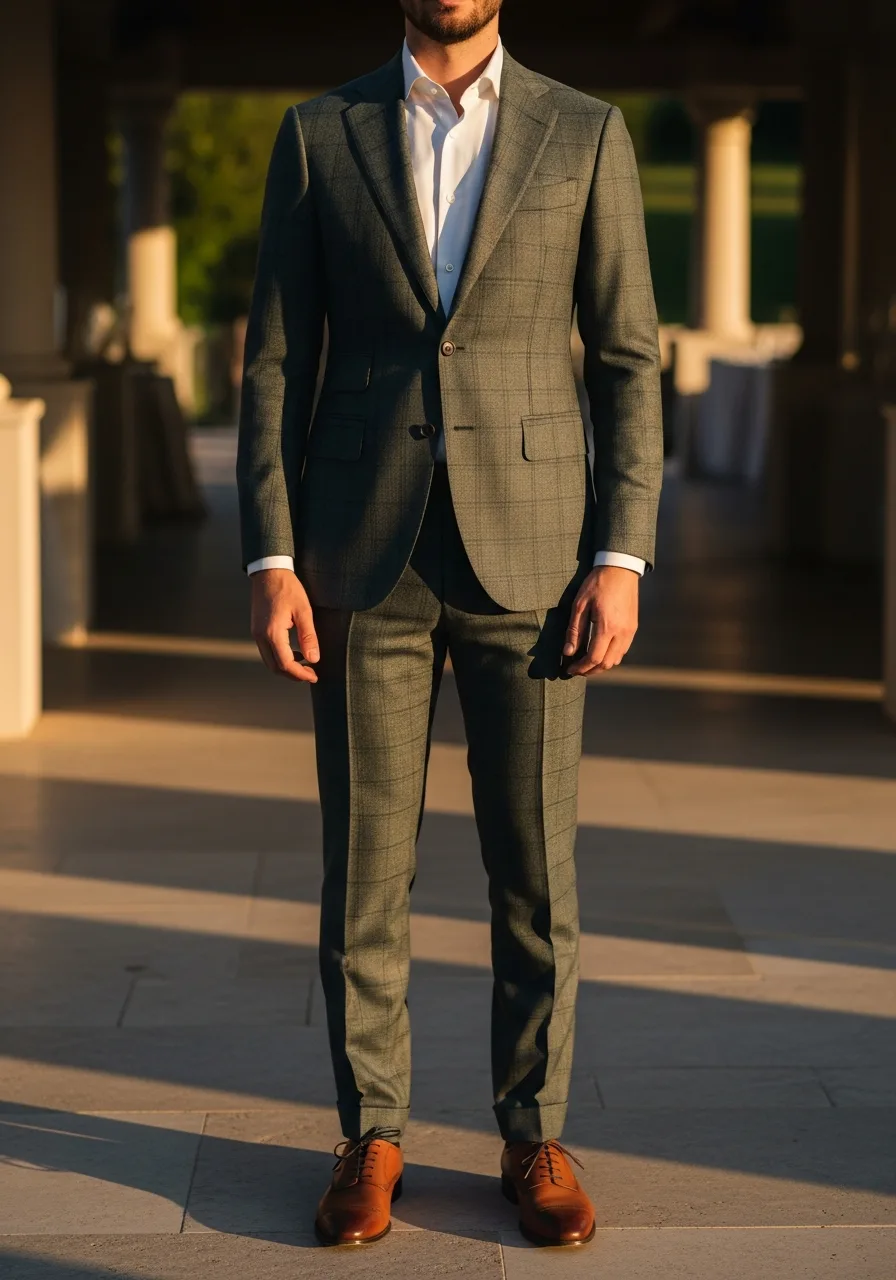 48. Muted Pine Plaid Suit