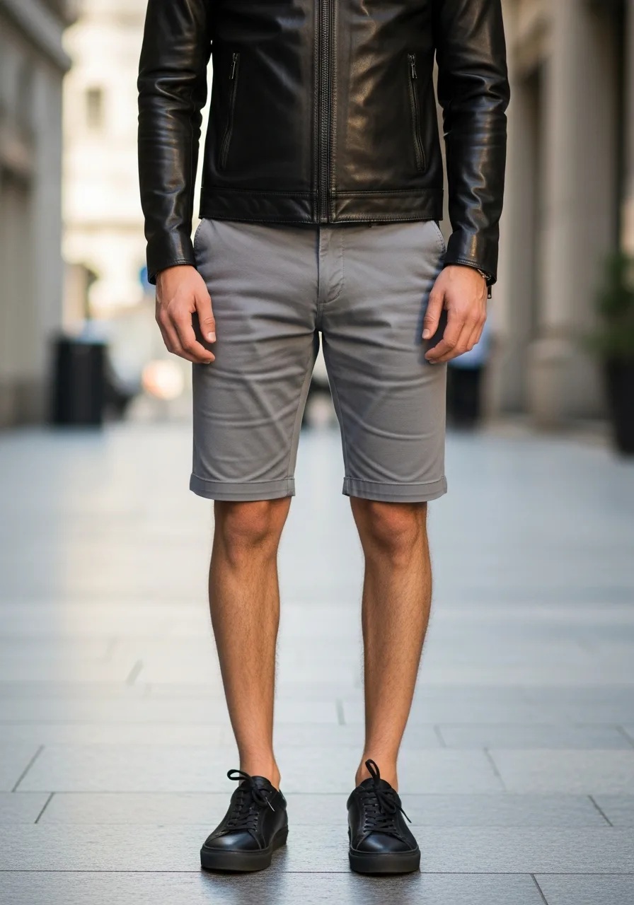 12. Black Leather & Grey Chino Shorts