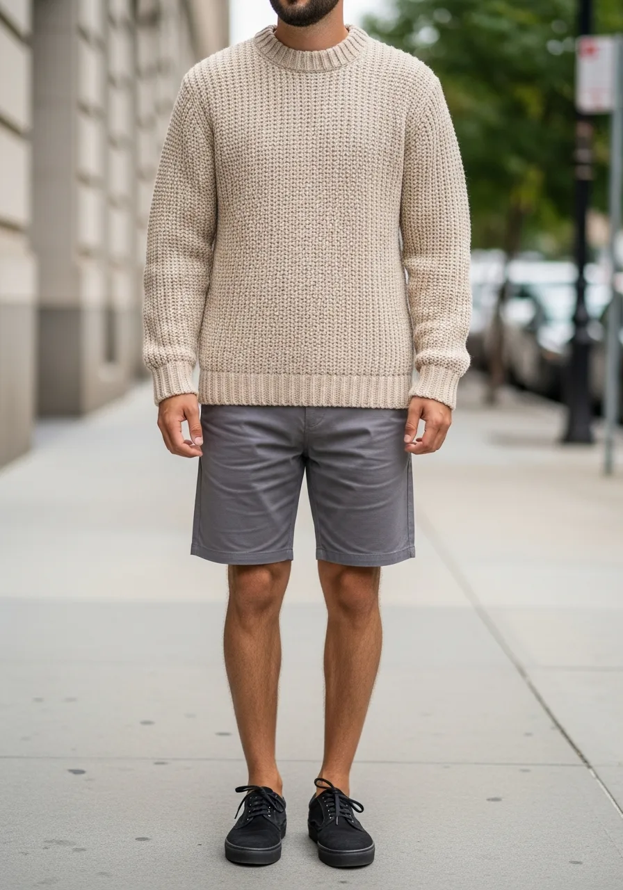 13. Knit Sweater with Grey Shorts