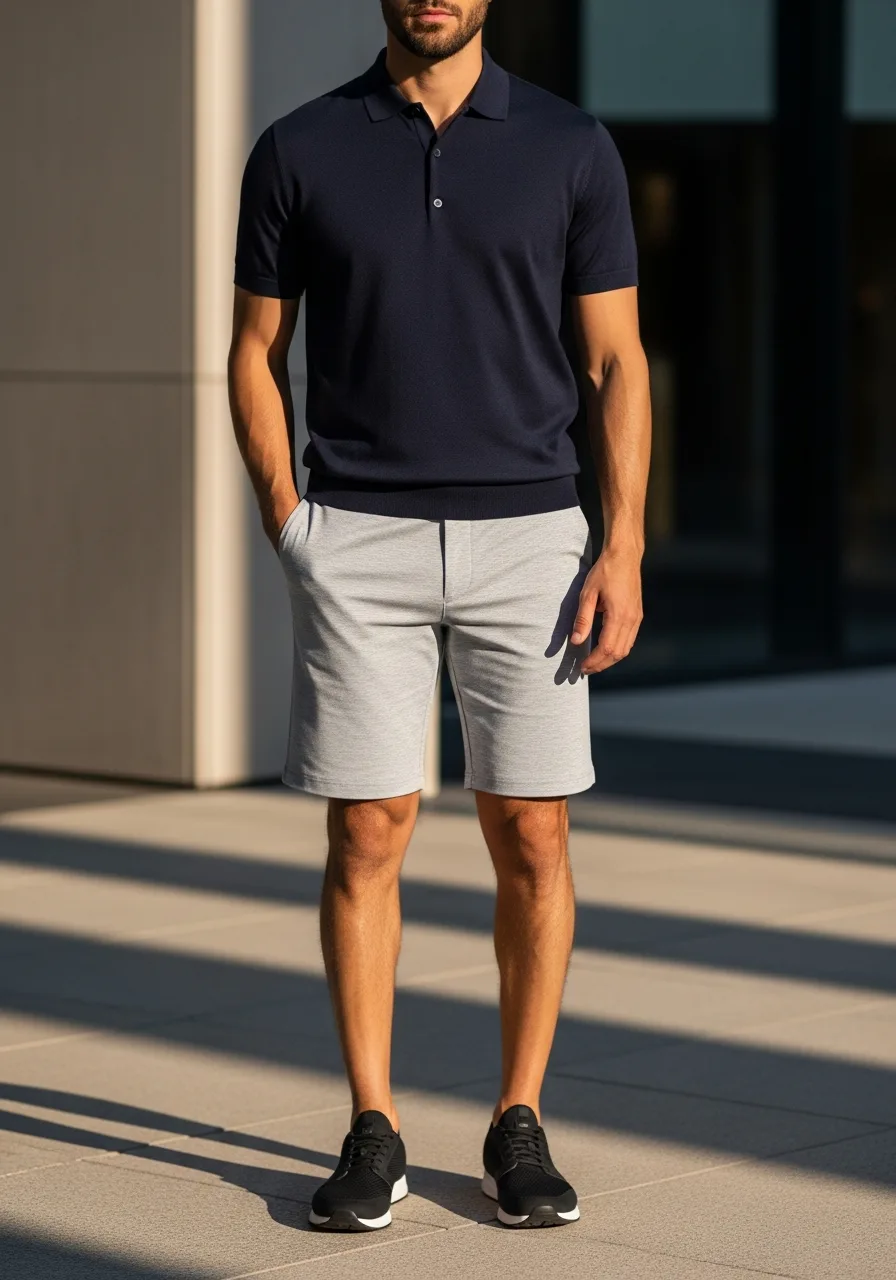 3. Navy Polo & Grey Tech Shorts