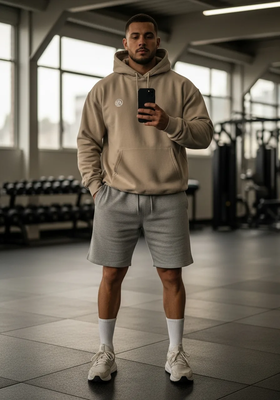 33. Sand Hoodie with Heather Grey Shorts