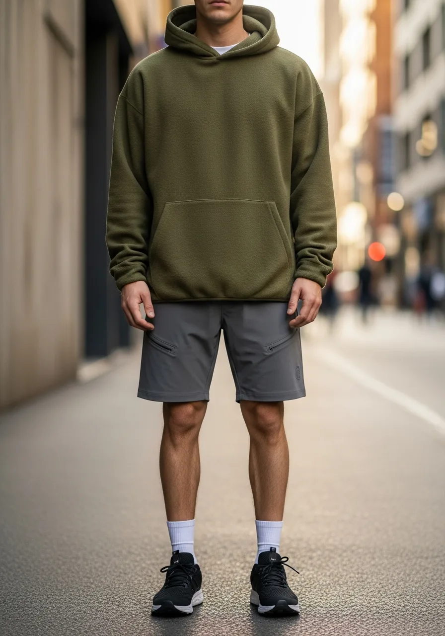 4. Tech Shorts with Oversized Hoodie