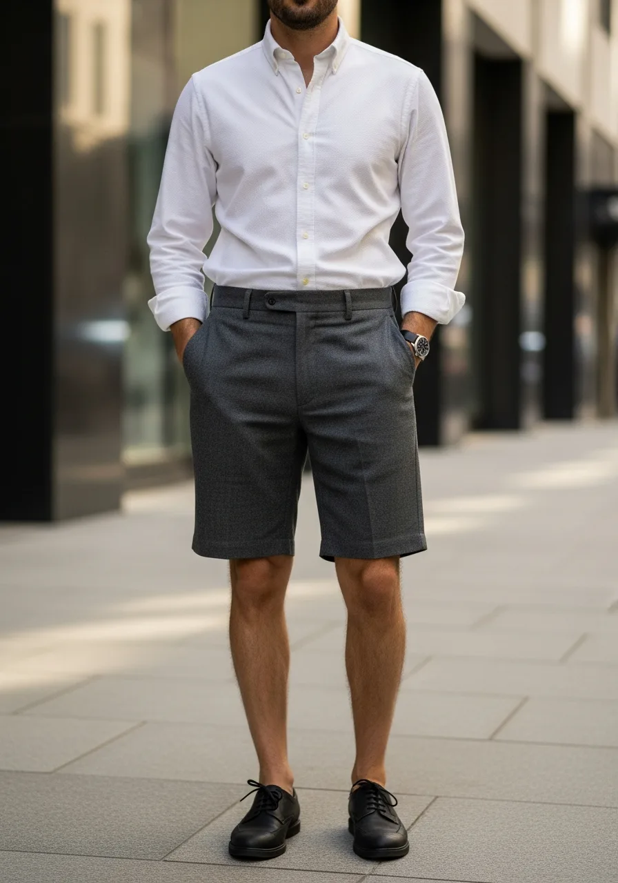 9. Oxford Shirt + Charcoal Shorts