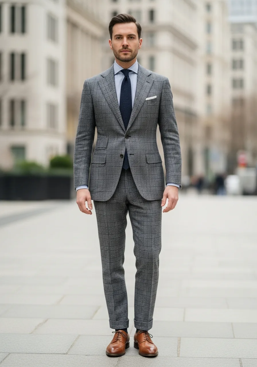 10. Patterned Grey Glen Check Suit