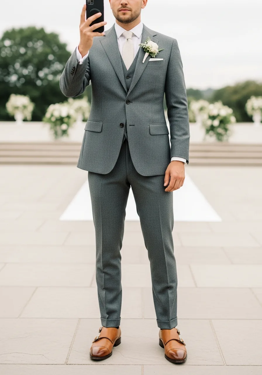 22. Mid-Grey Suit with Tan Monks