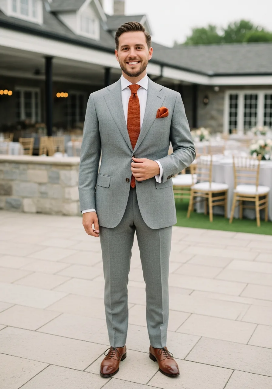 23. Light Grey Suit Burnt Orange