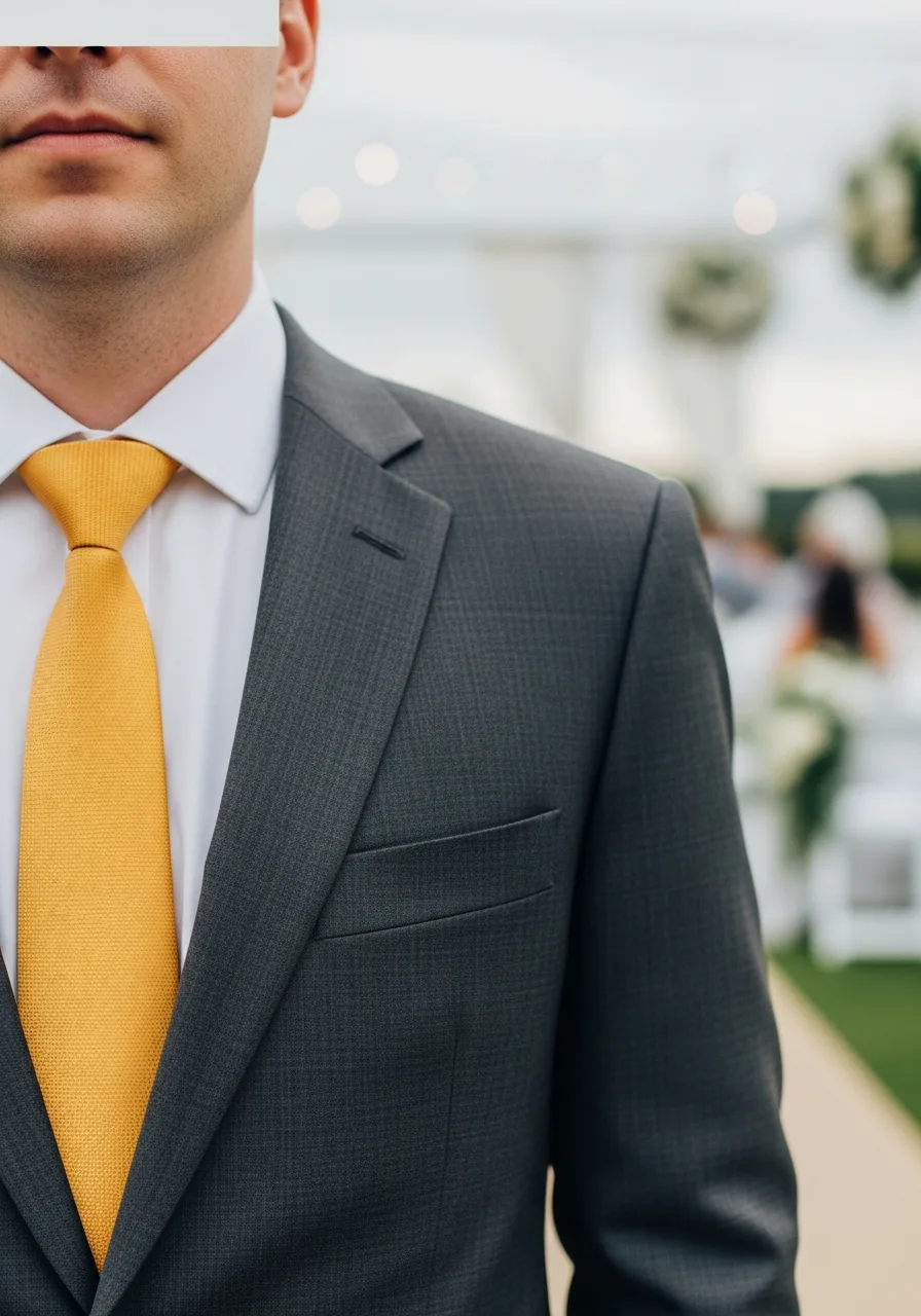 26. Dark Grey Suit Mustard Tie