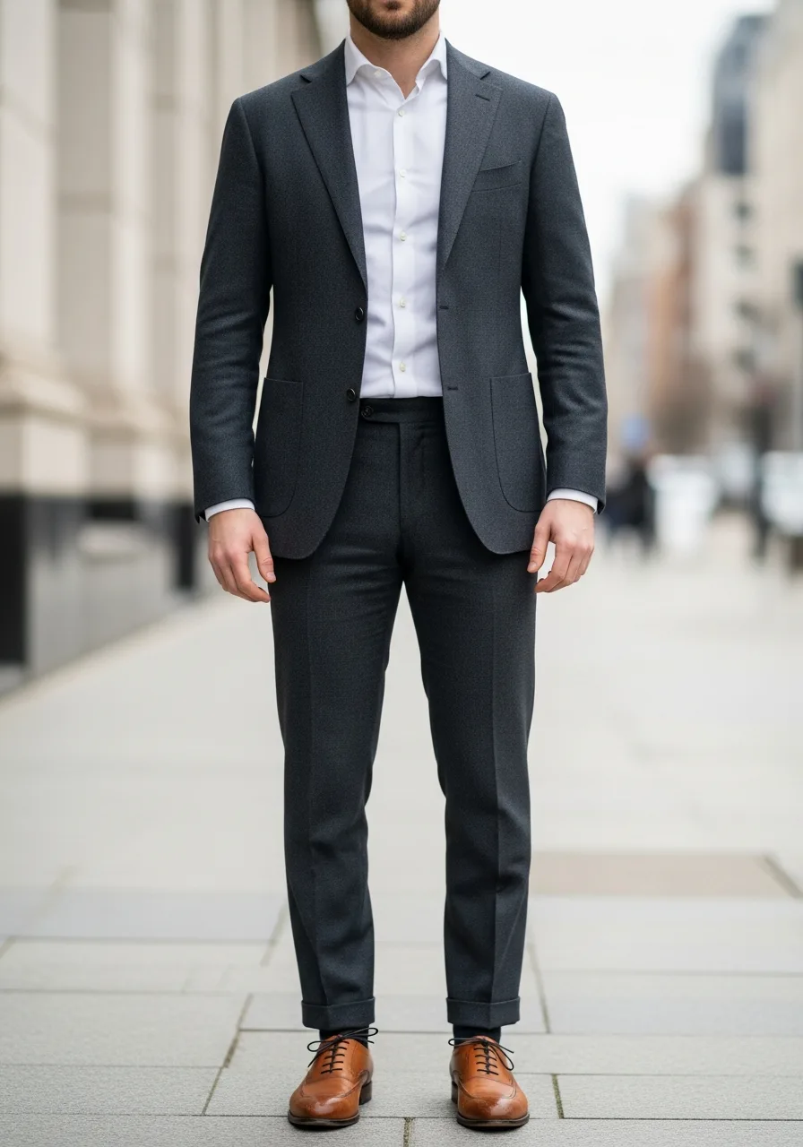 32. Classic Charcoal Suit and White