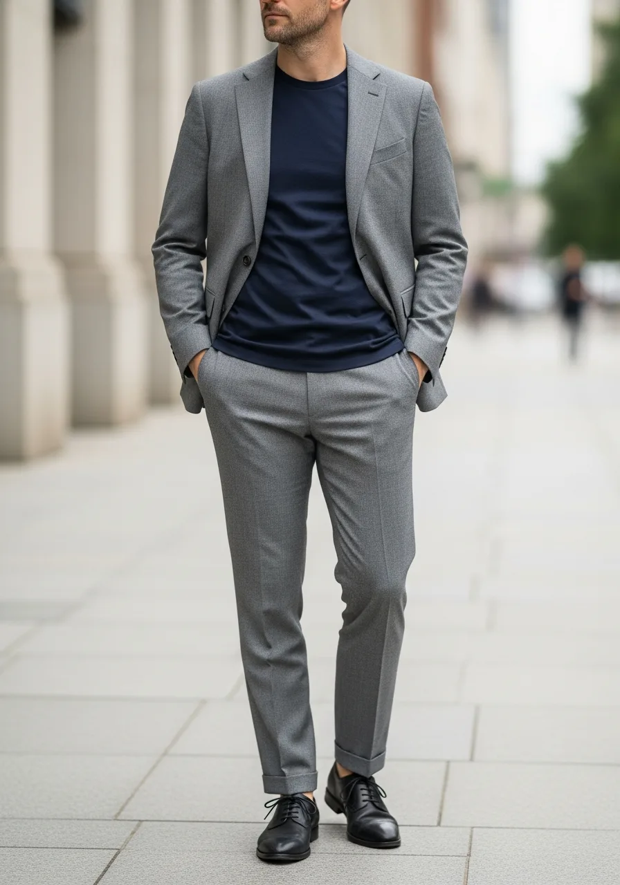 33. Navy T-Shirt with Grey Suit