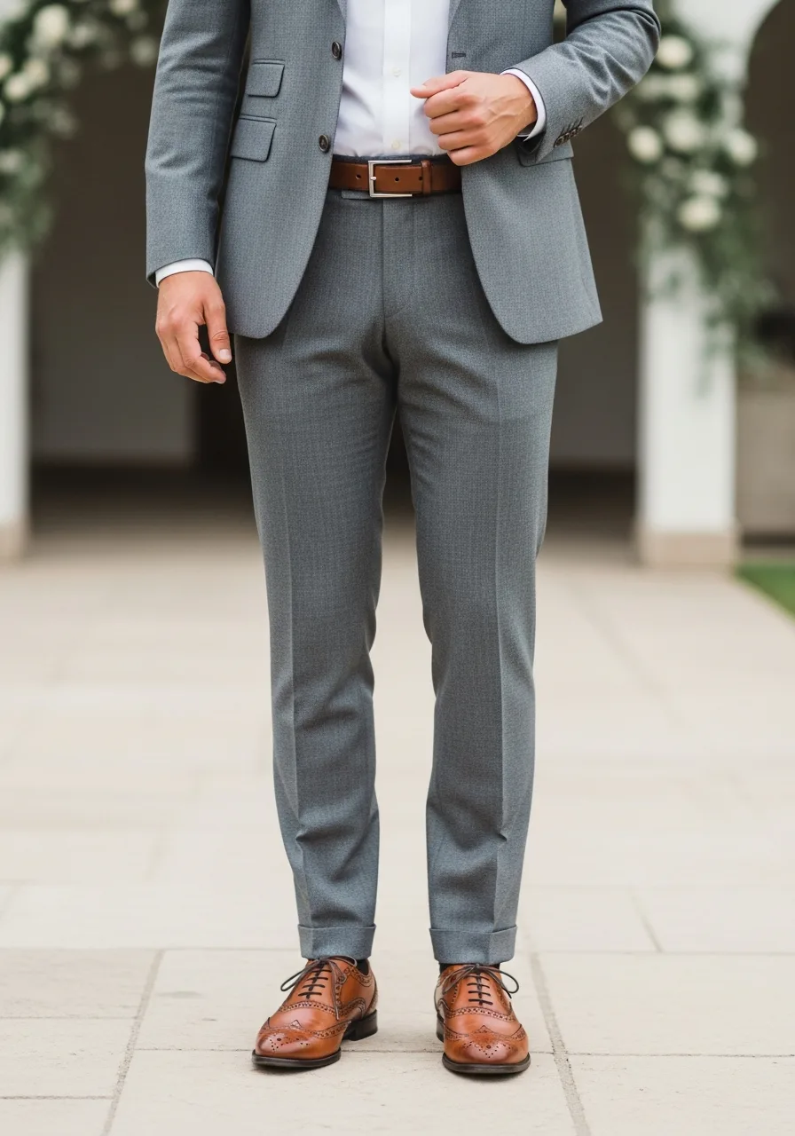 34. Brown Wingtips with Grey Suit