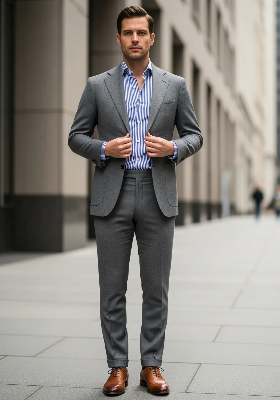 36. Striped Oxford with Grey Suit