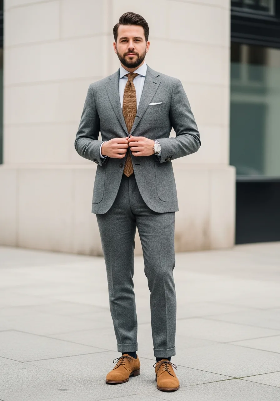 39. Suede Derbies with Grey Suit