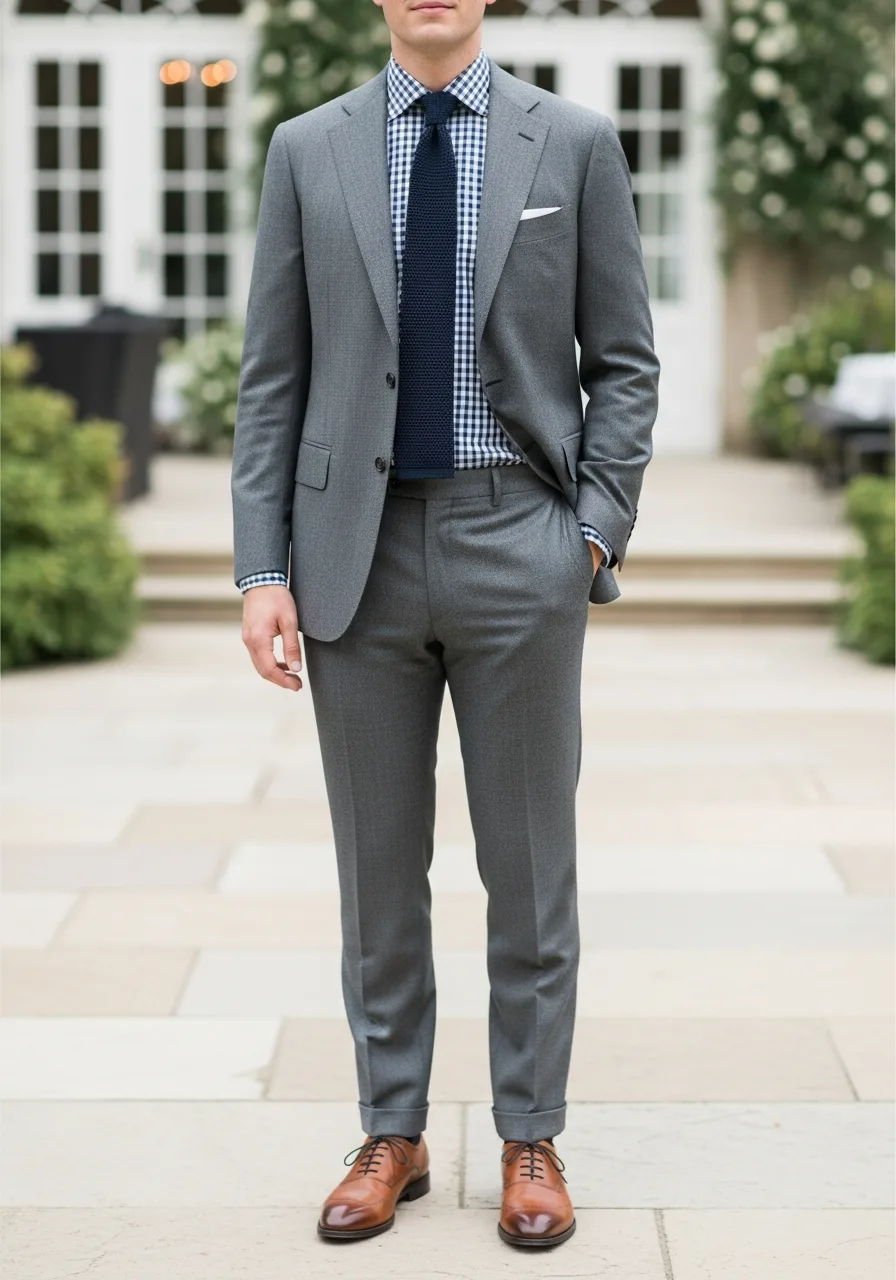 40. Gingham Shirt with Grey Suit