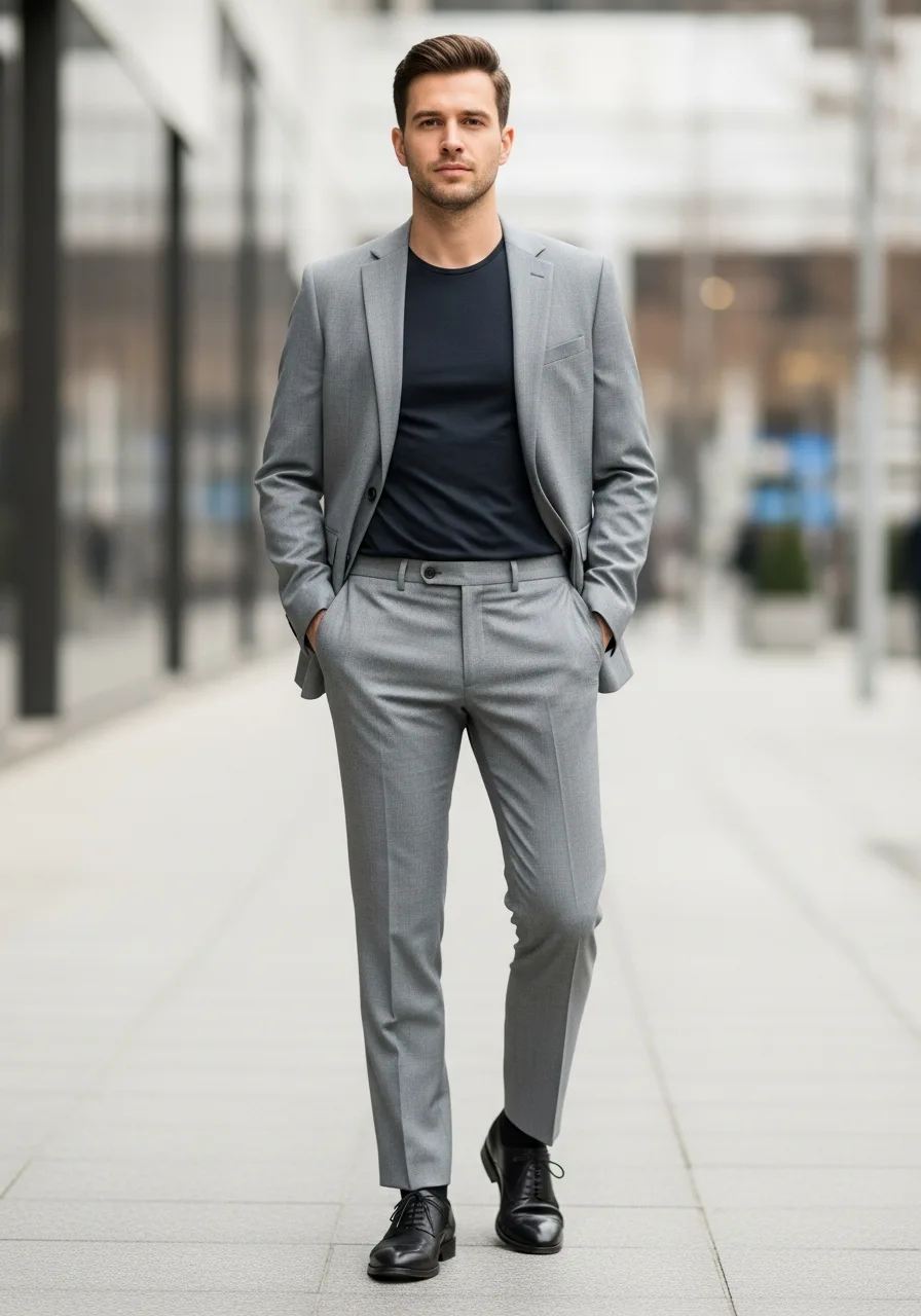 42. Charcoal T-Shirt with Grey Suit
