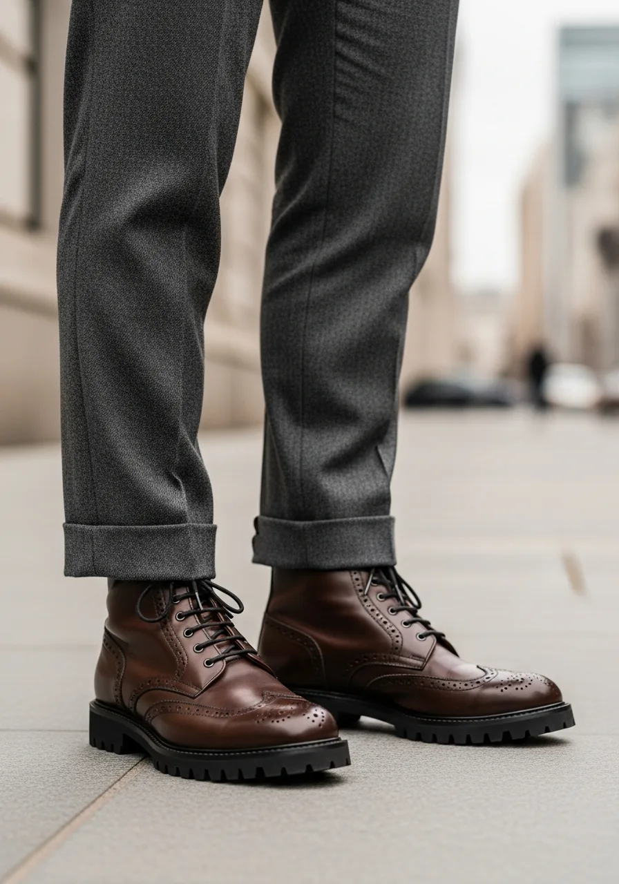 43. Wingtip Boots with Grey Suit