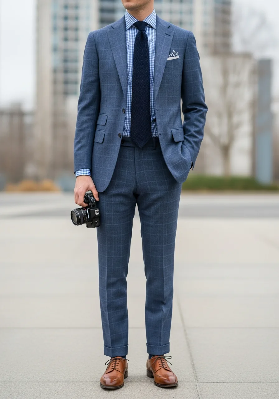 44. Blue Micro-Check Grey Suit