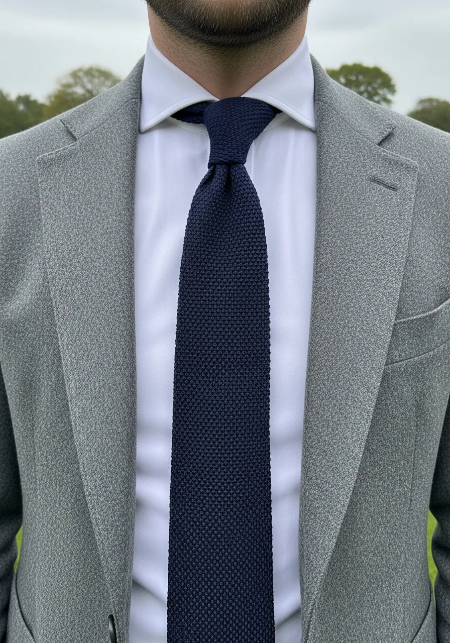 45. Knitted Silk Tie Grey Suit