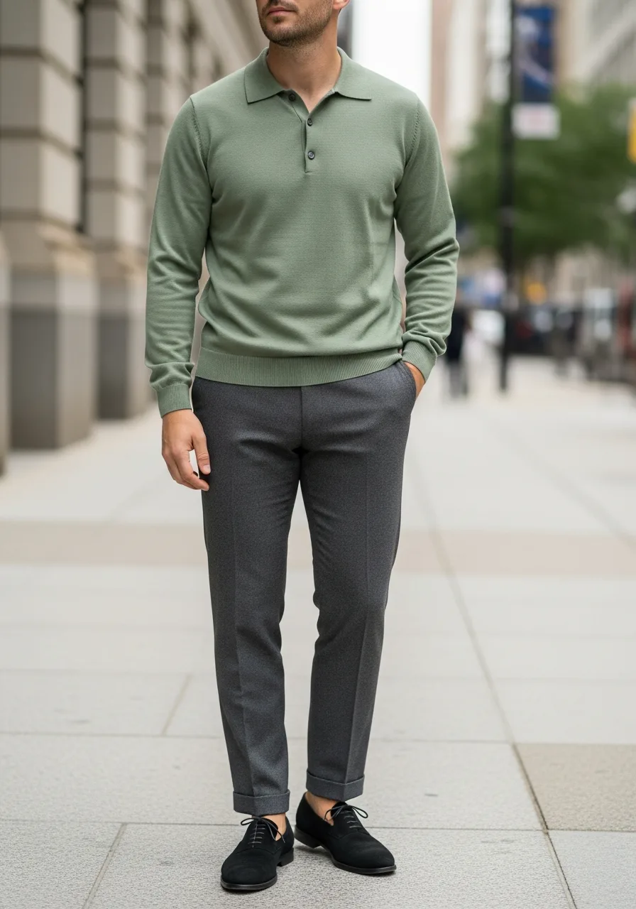 46. Sage Green Polo Grey Suit
