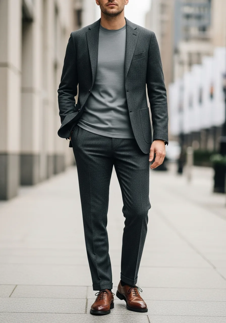 47. Charcoal Suit with Stone T-Shirt