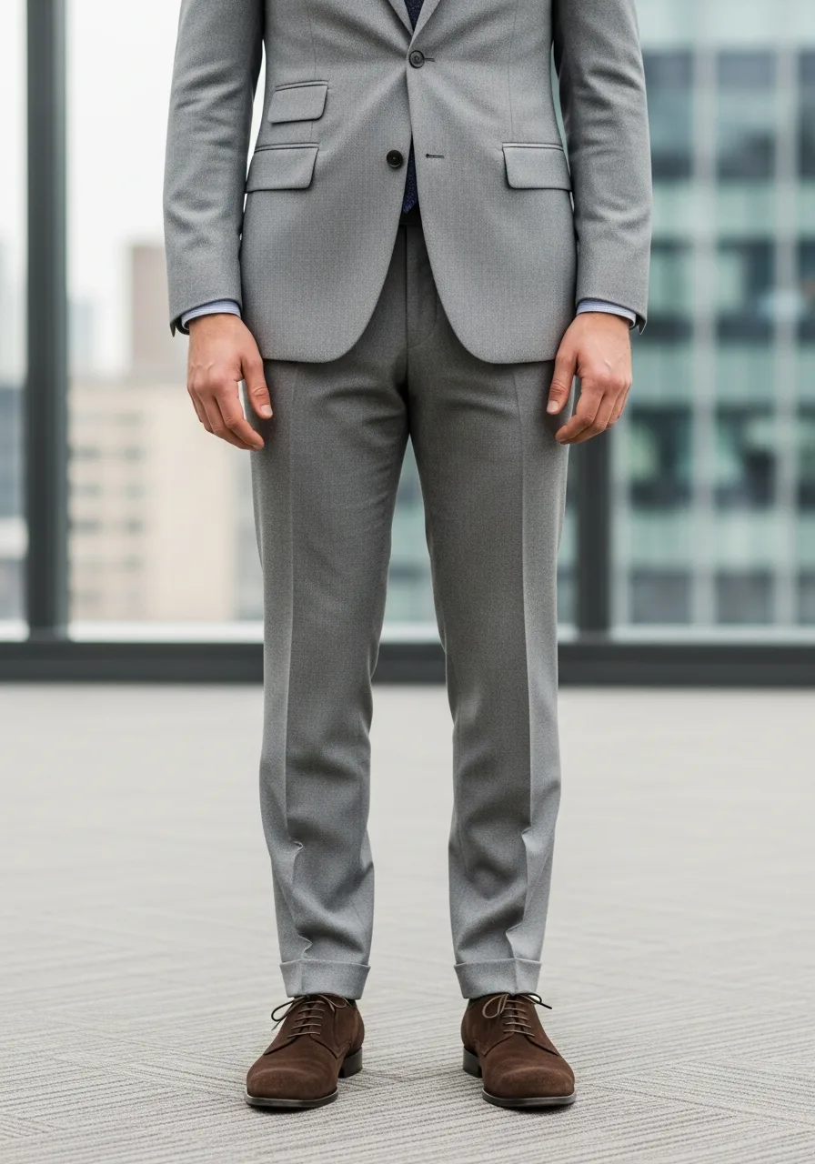 49. Light Grey Suit Chocolate Suede