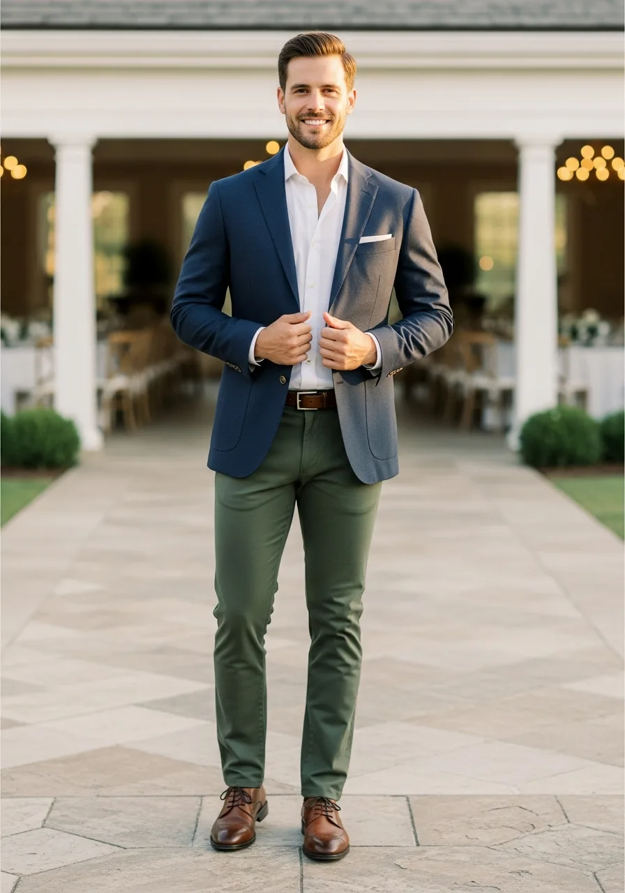 14. Olive Chino Groomsmen Attire
