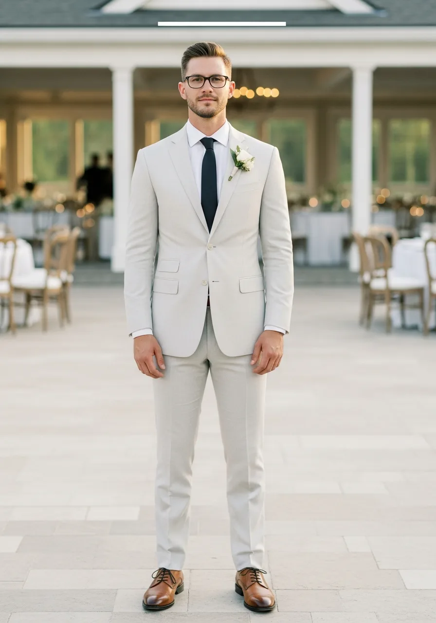26. Stone White Groomsmen Attire