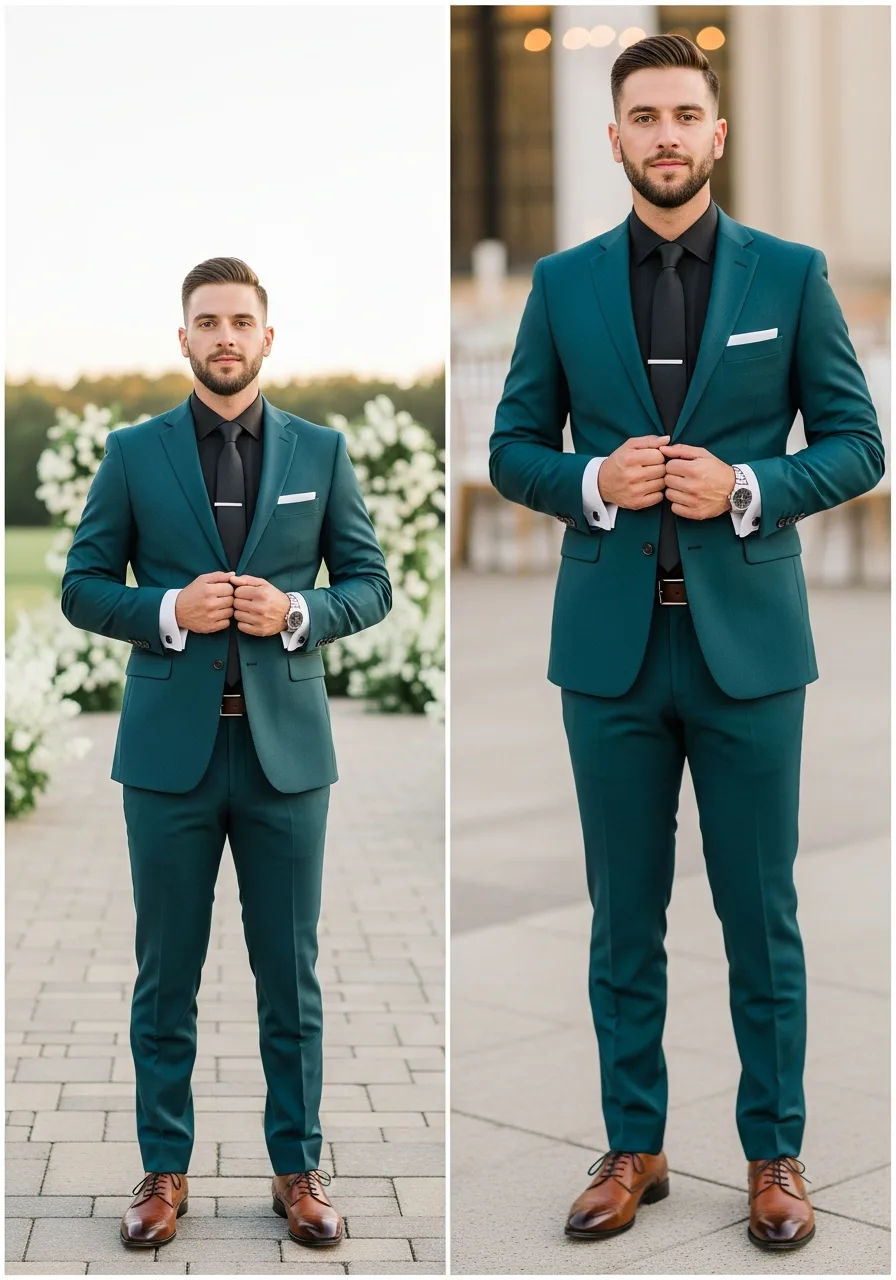 27. Teal Modern Groomsmen Attire