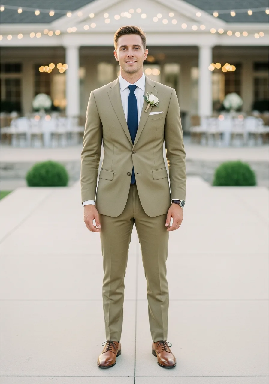 29. Khaki Cotton Groomsmen Attire