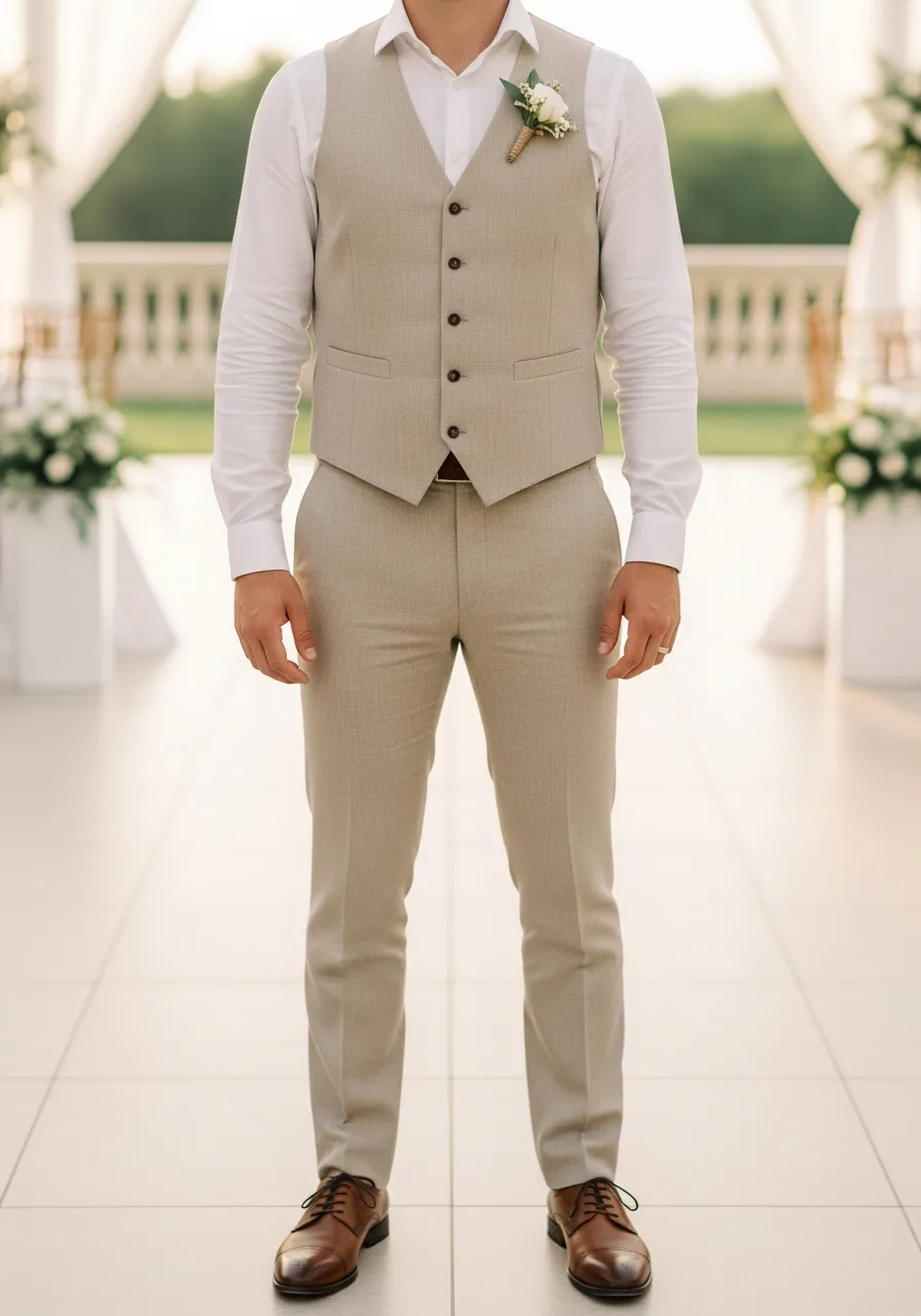 3. Tan Linen Groomsmen Attire