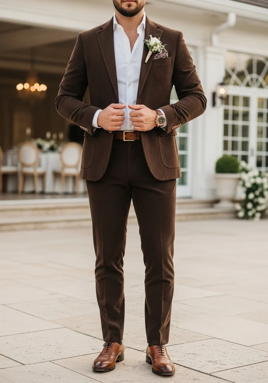 34. Chocolate Brown Corduroy Groomsmen Attire