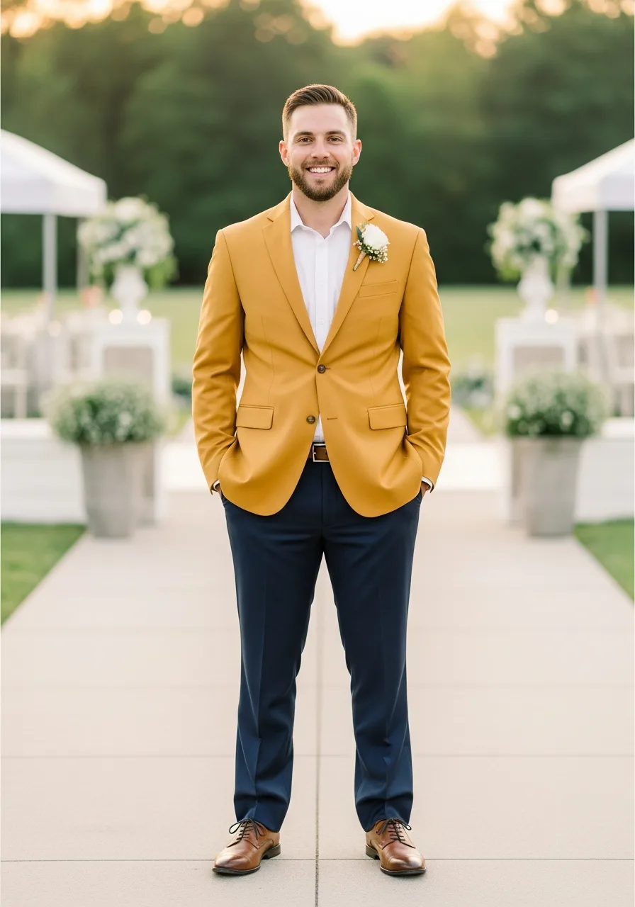 36. Mustard Yellow Groomsmen Attire