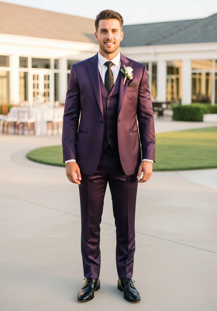 37. Deep Purple Silk Groomsmen Attire