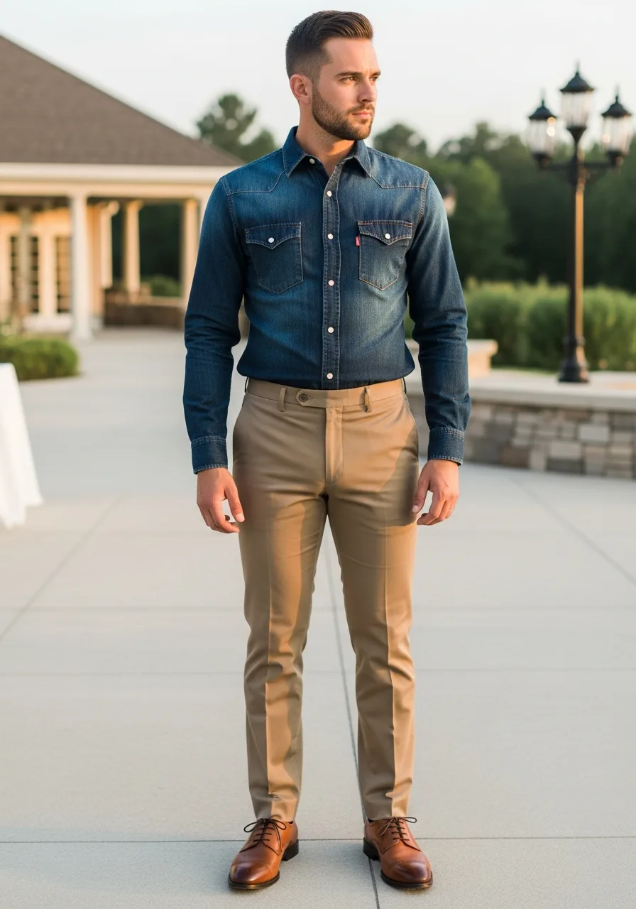 39. Denim Shirt Groomsmen Attire