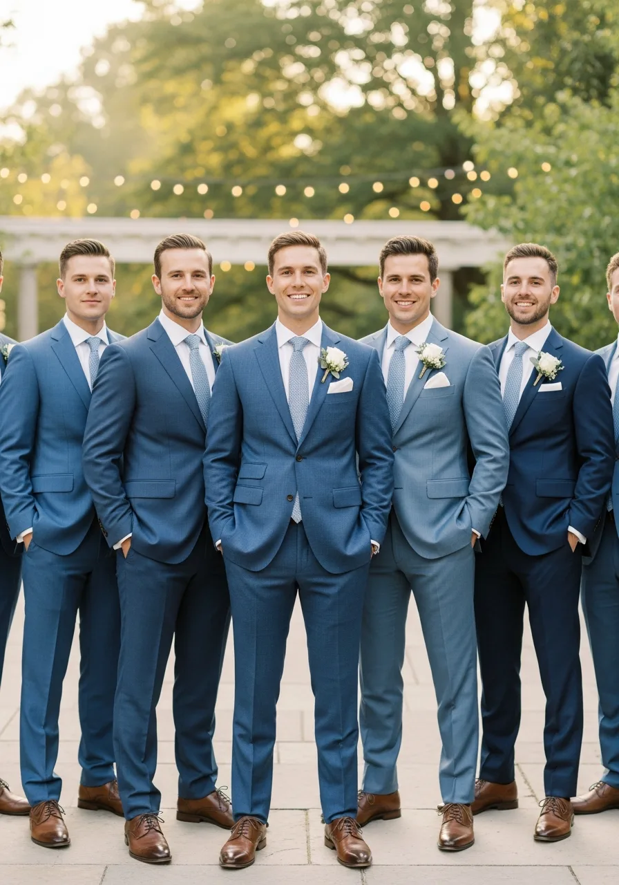 4. Mismatched Blue Groomsmen Attire