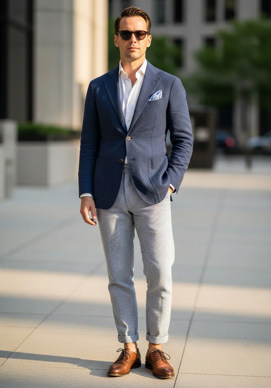 3. Seersucker Summer Business Casual Outfit