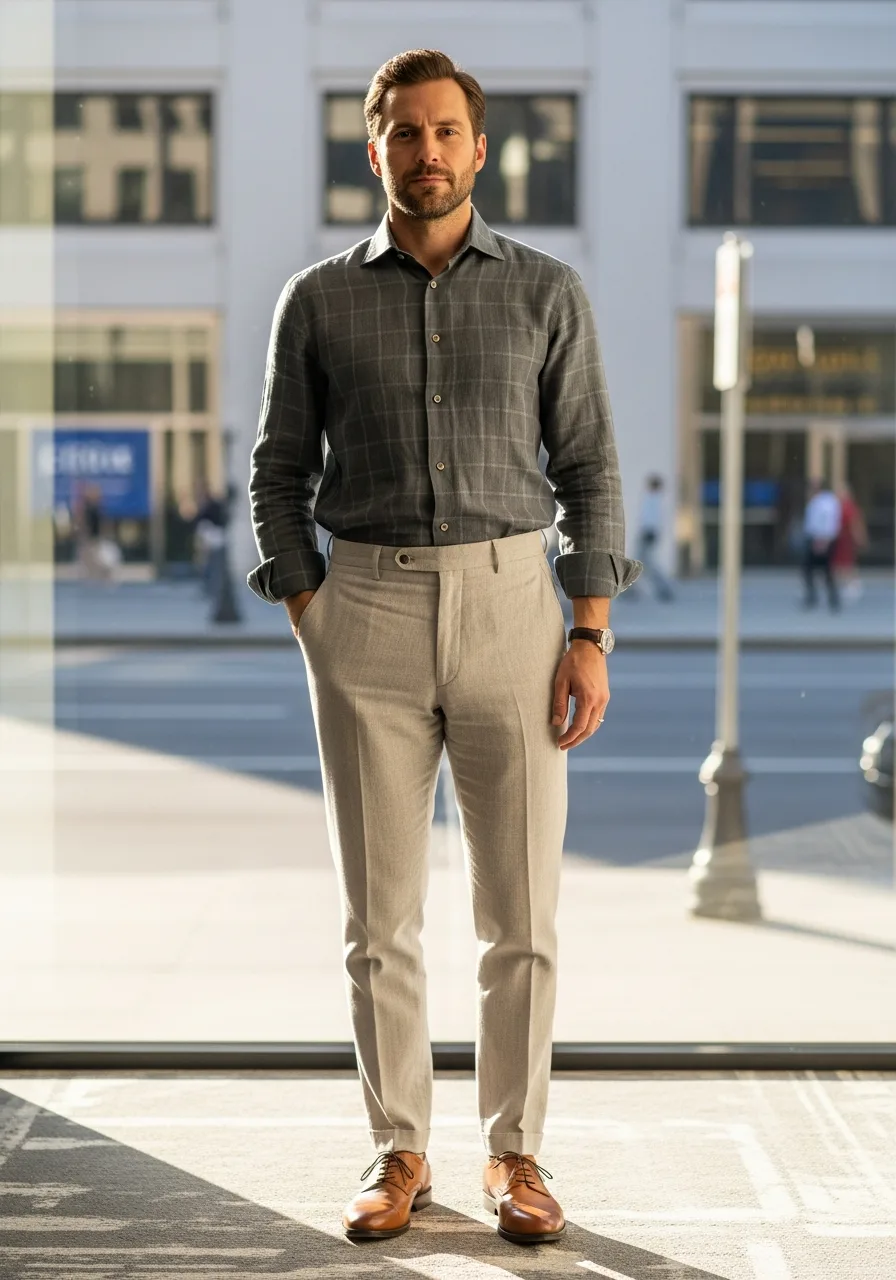 35. Checkered Linen Summer Business Casual